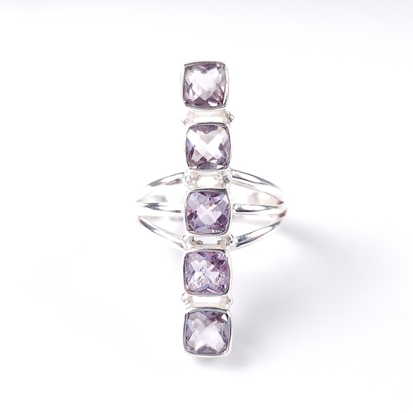 🎉HP~12/19🎉 Sterling Silver 5 Stone Checkerboard Kunzite Crawler Ring Size 9 - Picture 7 of 16